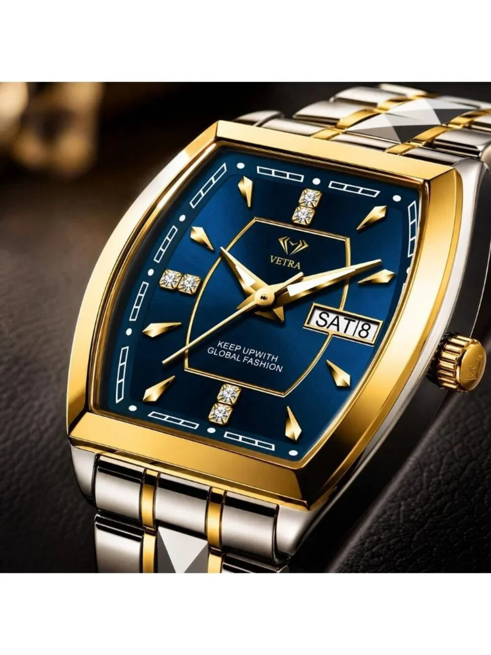 Women's Blue Two Tone Stainless Steel Waterproof Casual Dress Date Wrist Watch